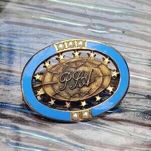 VTG 60s PJA Southwest Stewardess Gold Tone Pin Brooch Enamel Pearl Airplane Fly